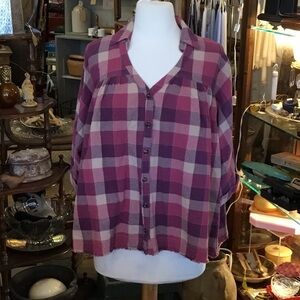 0236 Easel Pink/Purple Plaid Button-Down Shirt; NWT size S